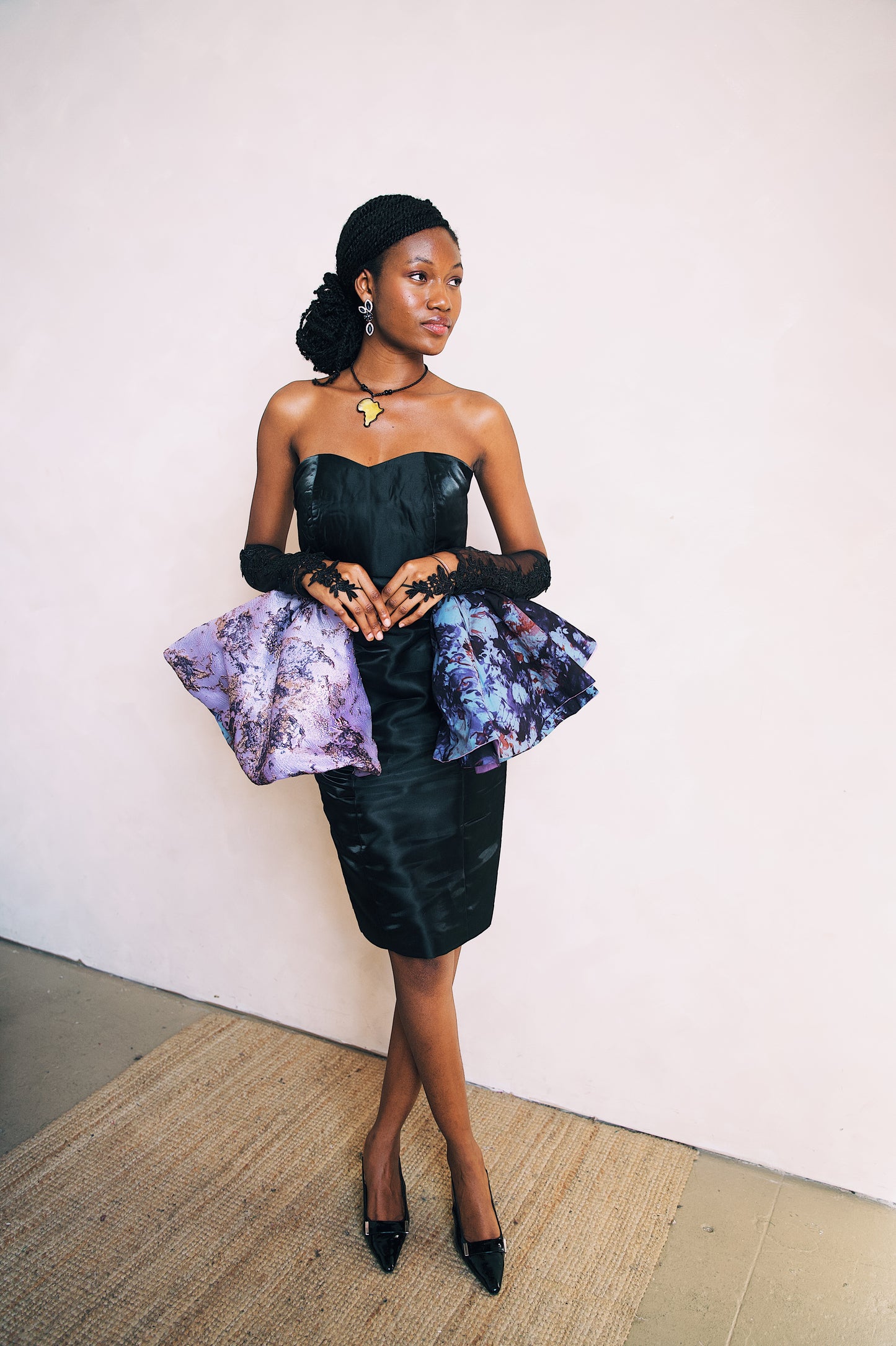 Tie Dye Peplum Dress - Black