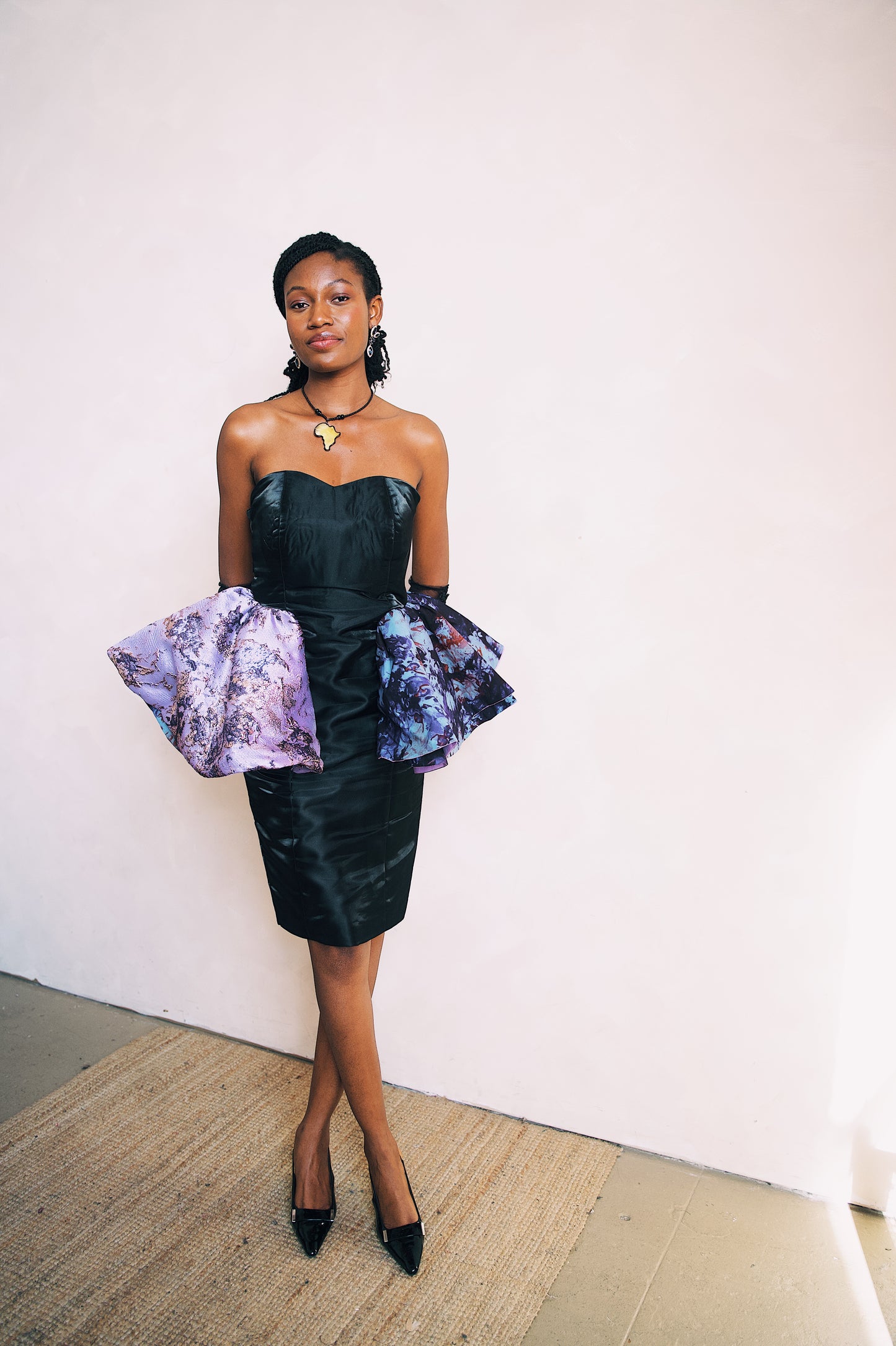 Tie Dye Peplum Dress - Black