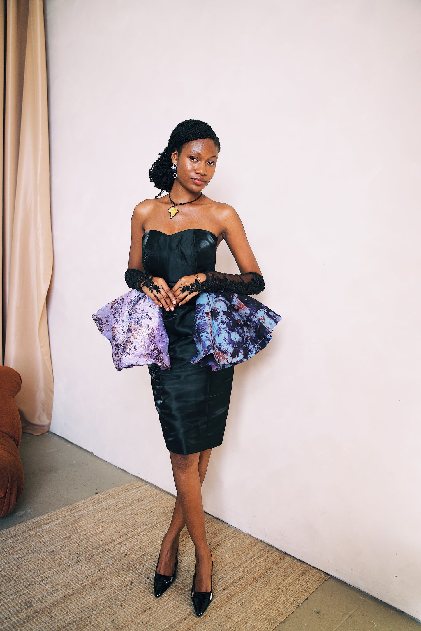 Tie Dye Peplum Dress - Black