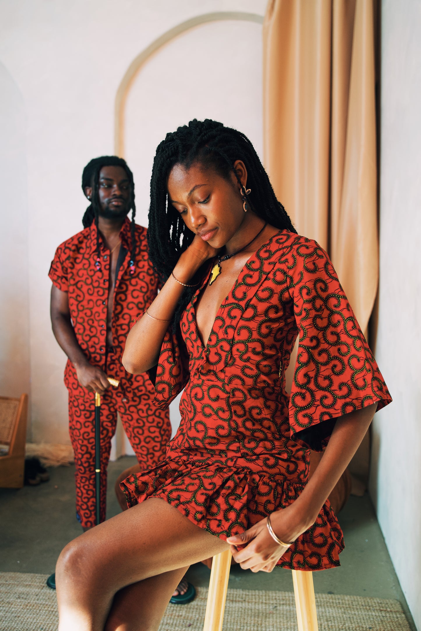 Ruby Red Ruffled Midi Dress - 'makaroni'