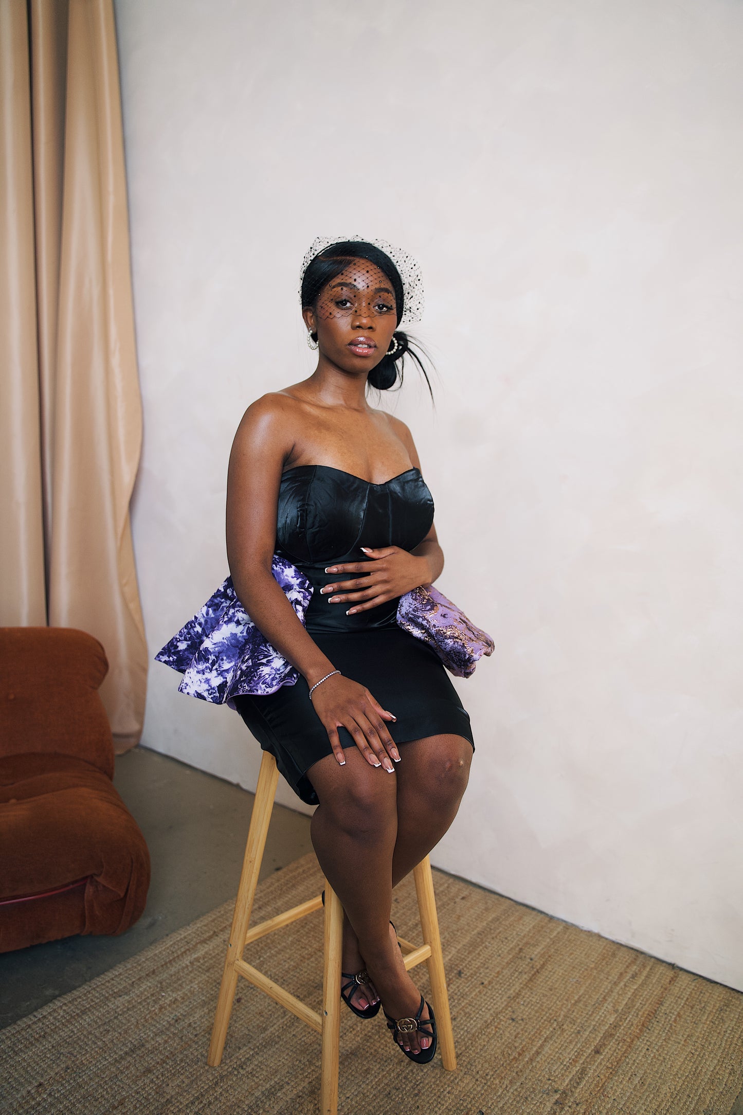 Tie Dye Peplum Dress - Black