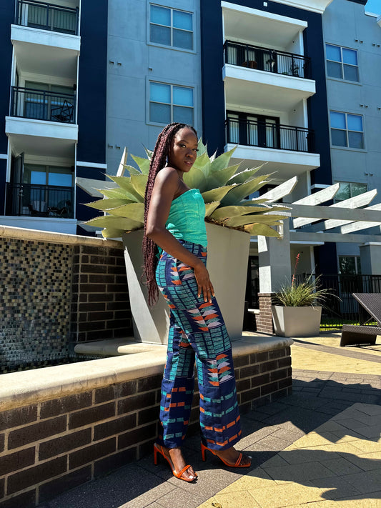 Lace-Up Kente Two-Piece Ensemble - 'Aseye'