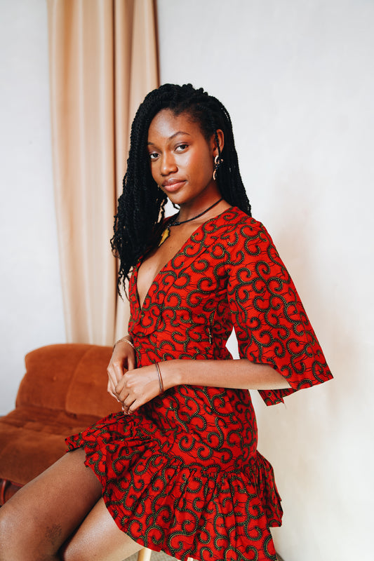 Ruby Red Ruffled Midi Dress - 'makaroni'