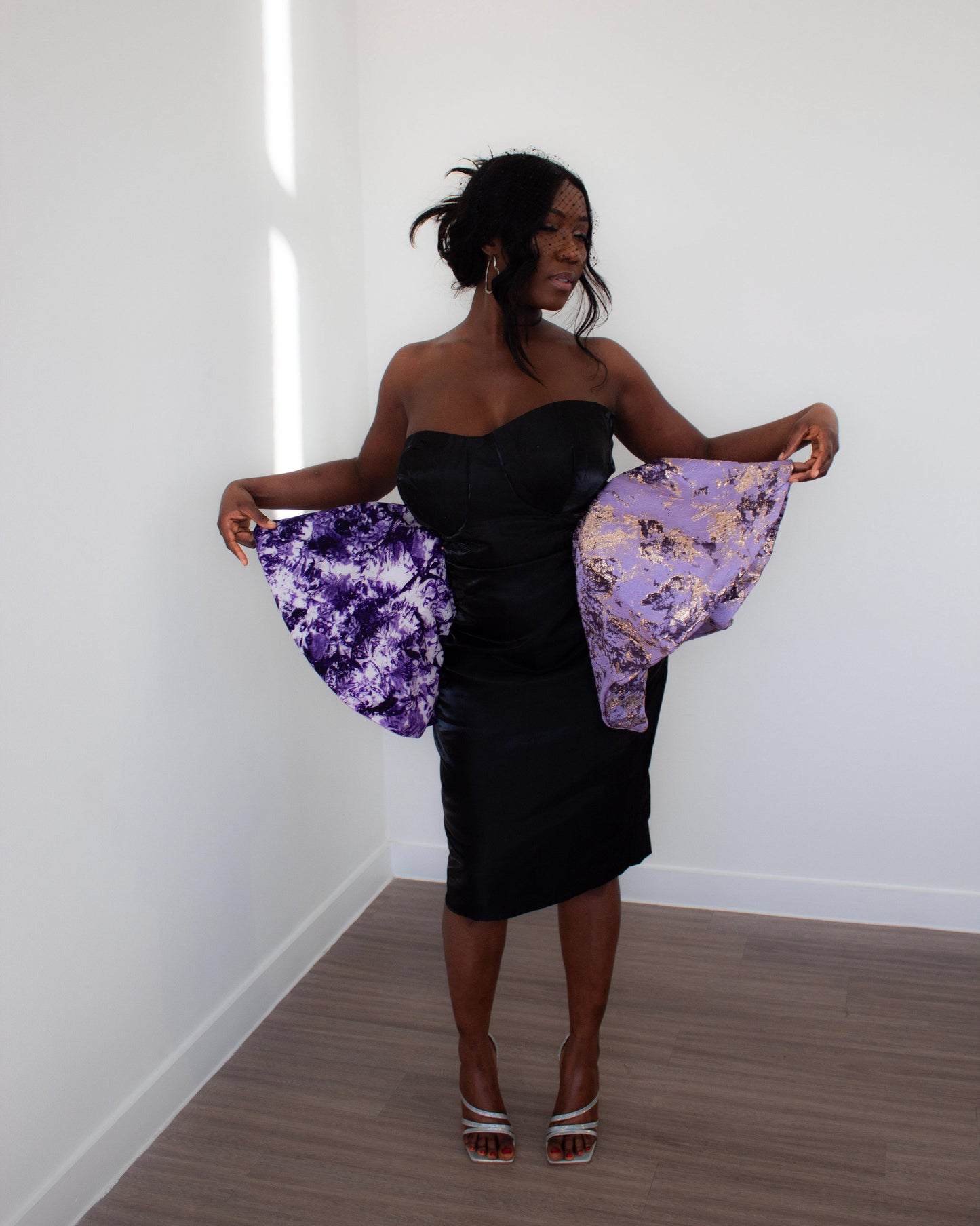 Tie Dye Peplum Dress - Black