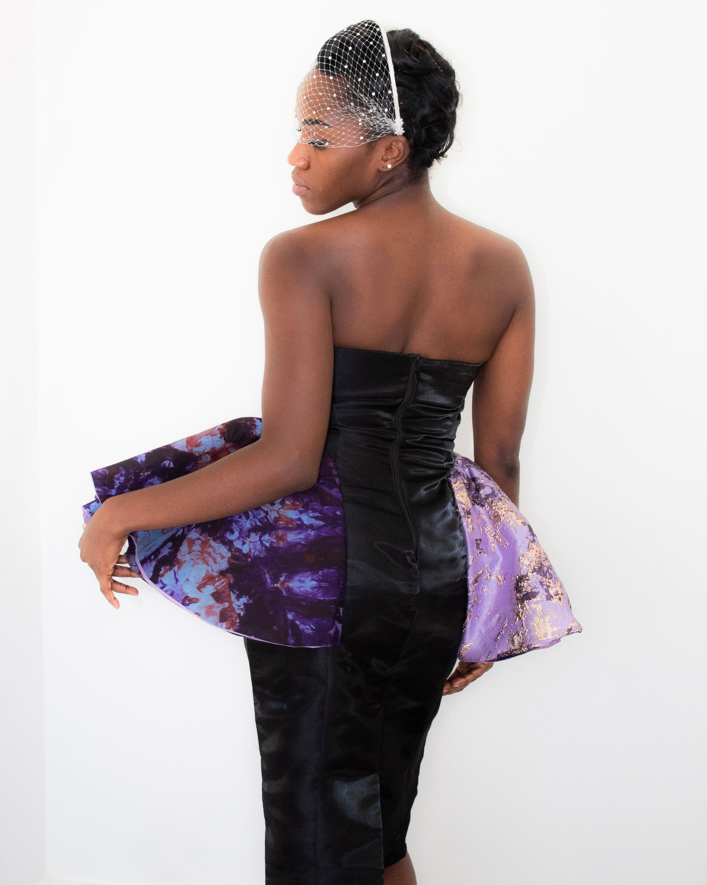 Tie Dye Peplum Dress - Black