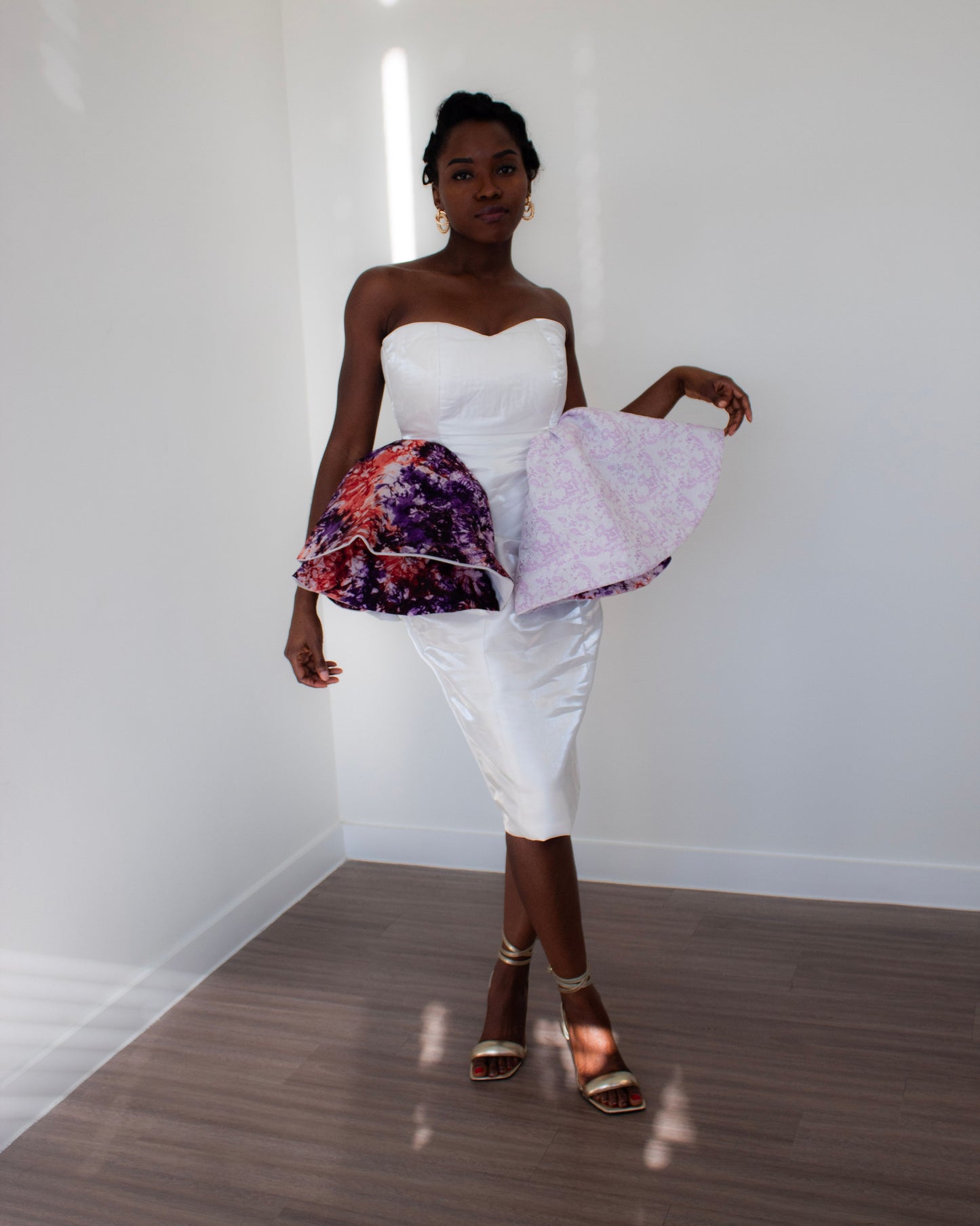 Tie Dye Peplum Dress - White