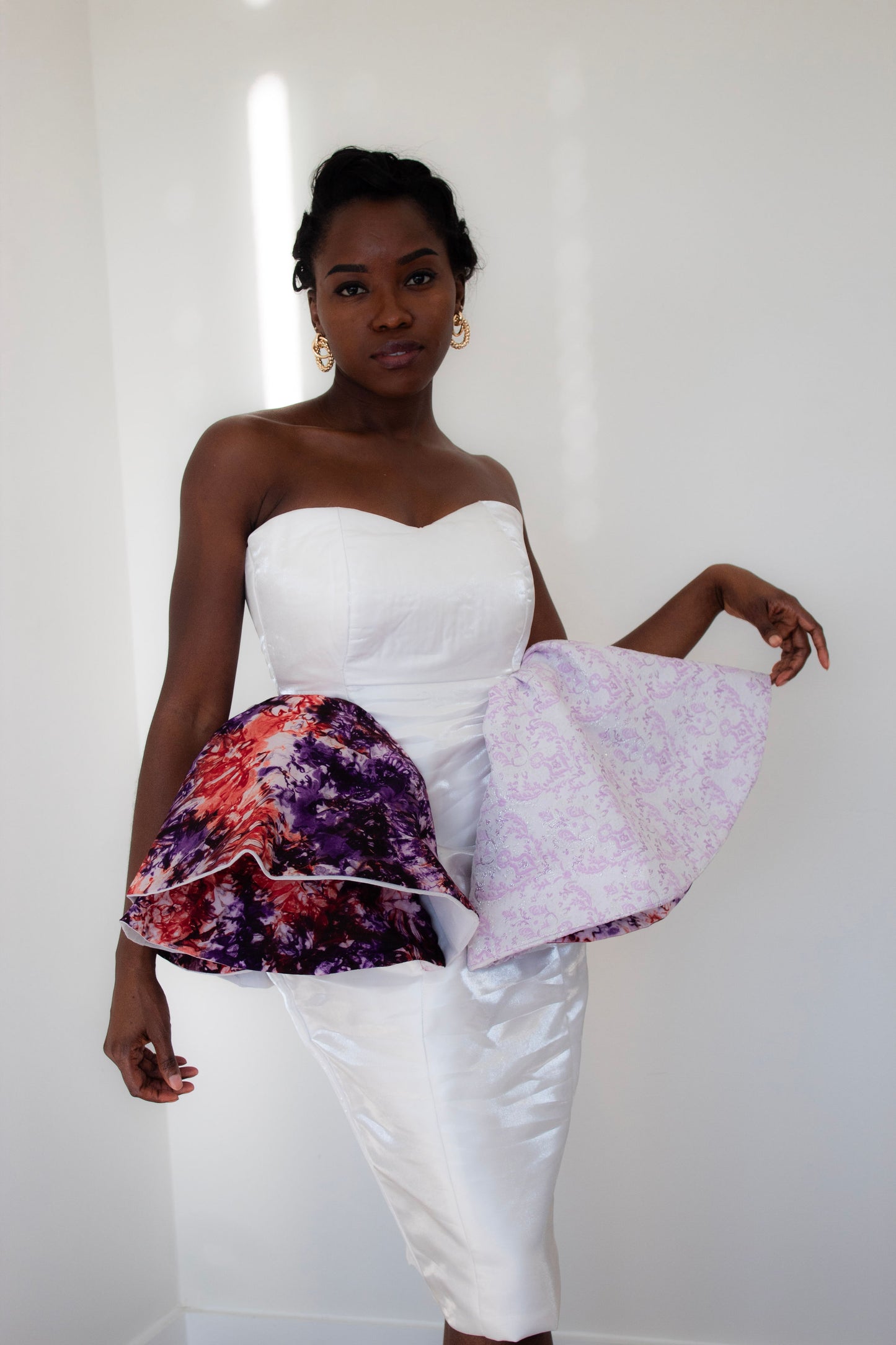 Tie Dye Peplum Dress - White