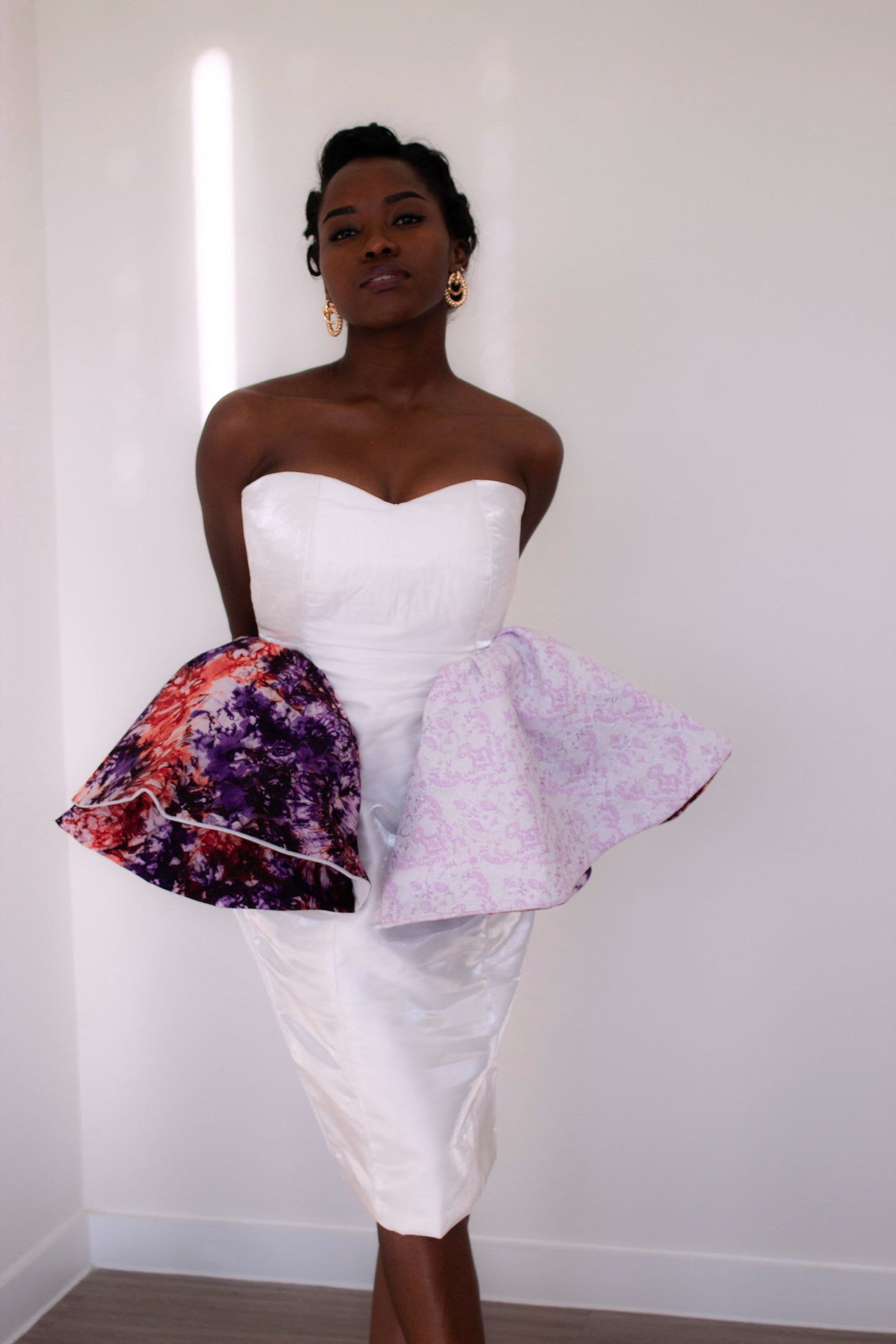 Tie Dye Peplum Dress - White