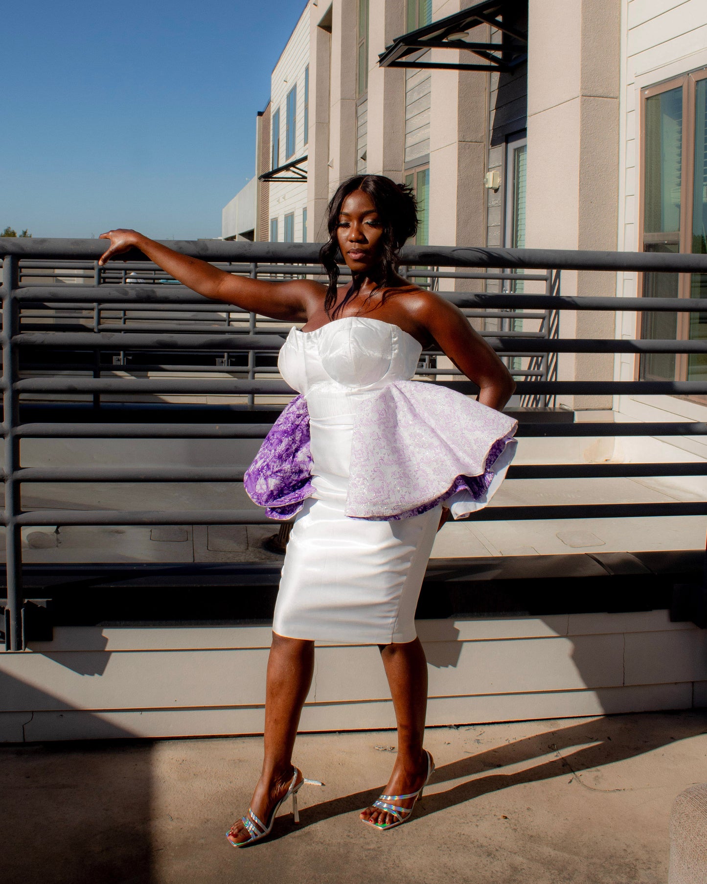 Tie Dye Peplum Dress - White