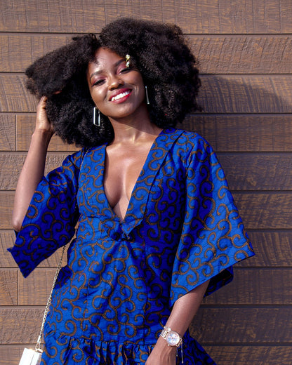 Robe à volants coupe V - Bleu